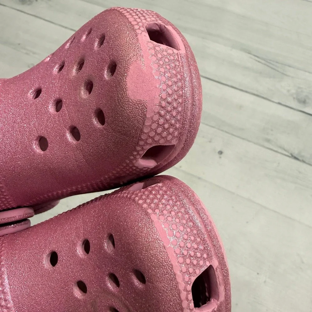 Crocs‎ classic clogs pink glitter slip on shoes child size 9